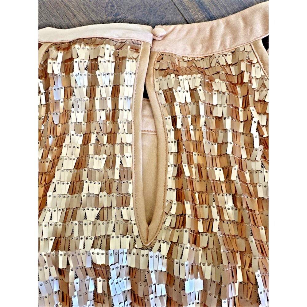 T Tahari Women's Chunky Sequined Pleated Halter Neck Party Top Blouse Gold 10 - Picture 7 of 9